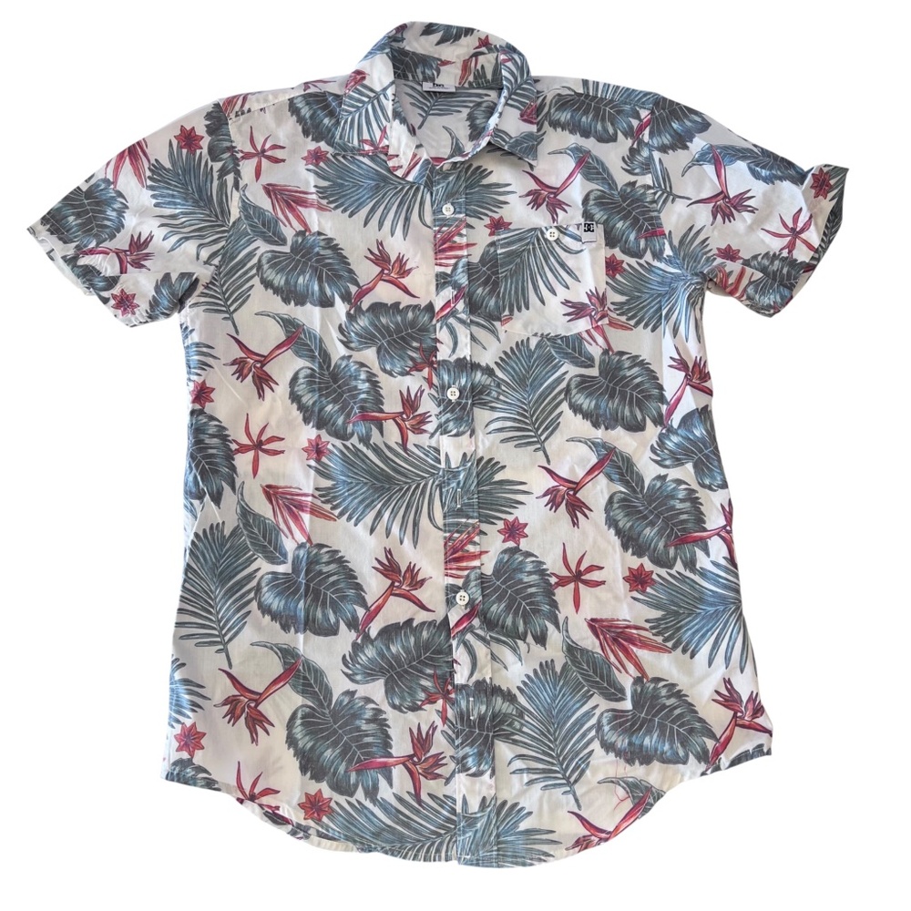 Men's shirt by DC , Med, white, green Hawaiian print
